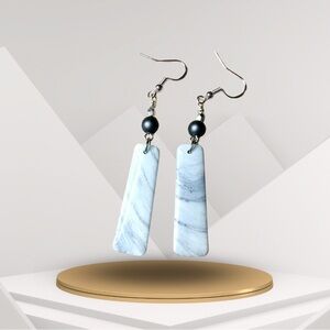 Hand crafted artisan  White Polymer Clay Earrings with Silver Accents